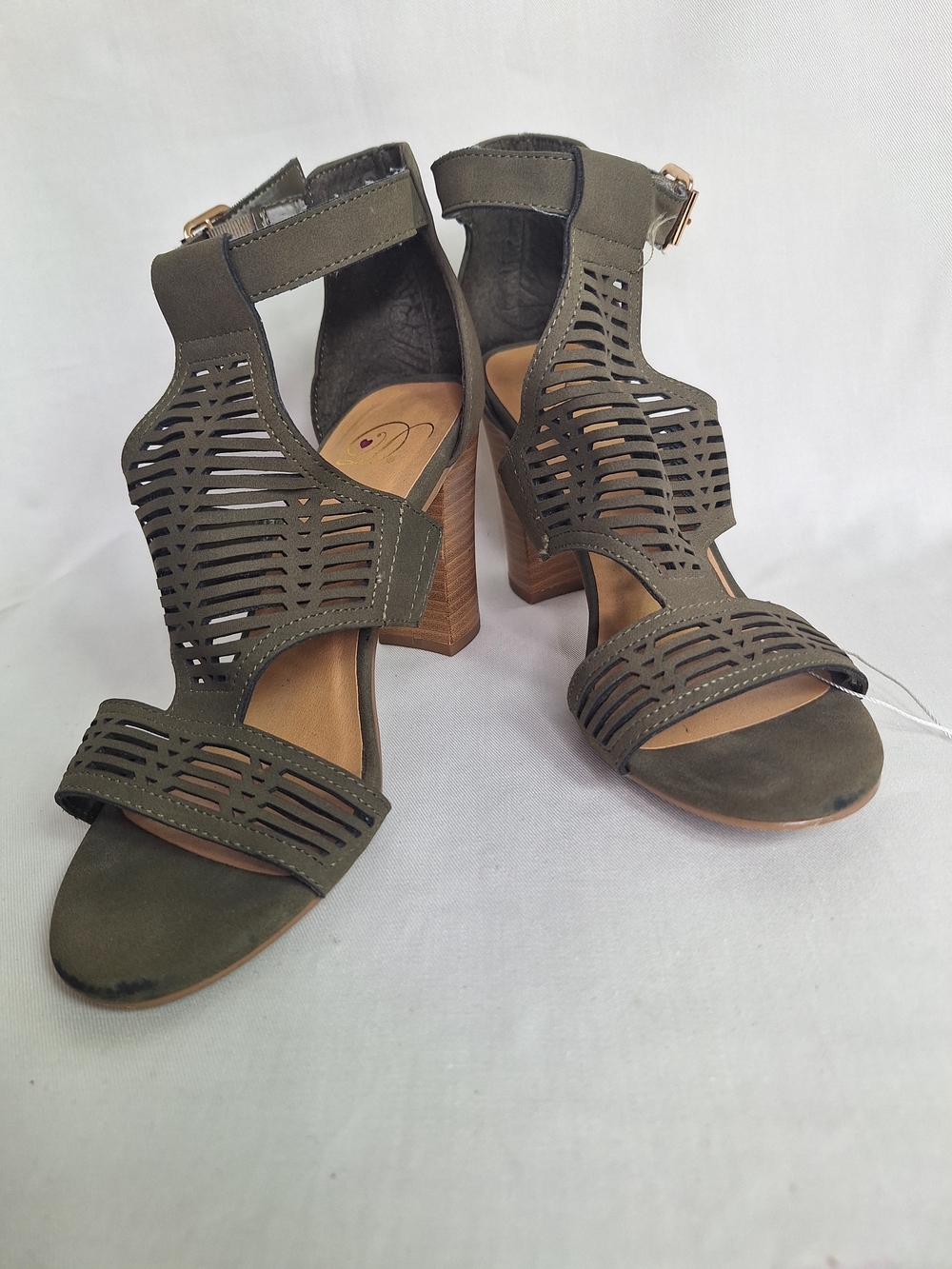 aerie Olive Green Cutout Block Heel Sandals